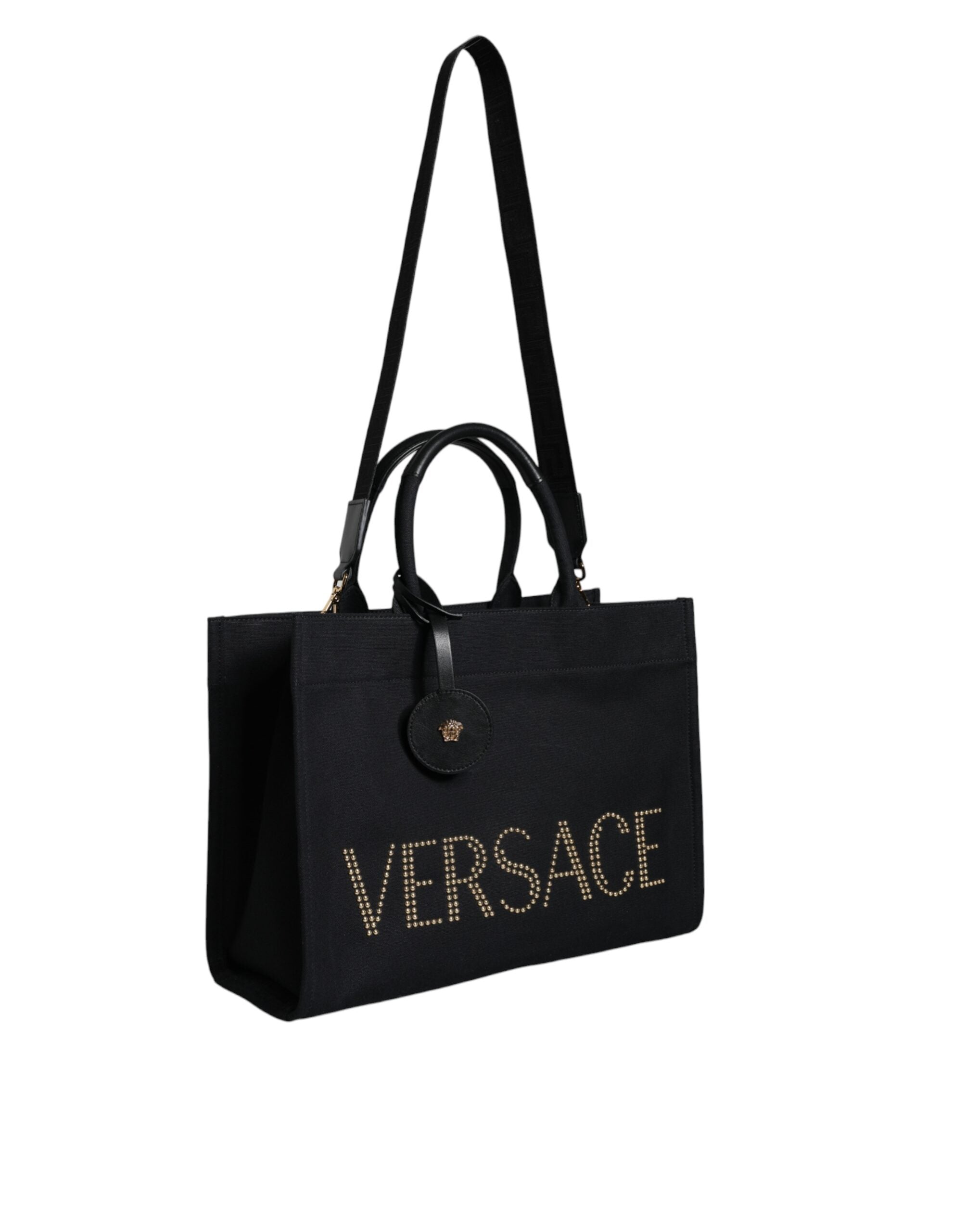 Versace Siyah Üst Saplı Kanvas Deri Logolu Çapraz Askılı Tote Çanta